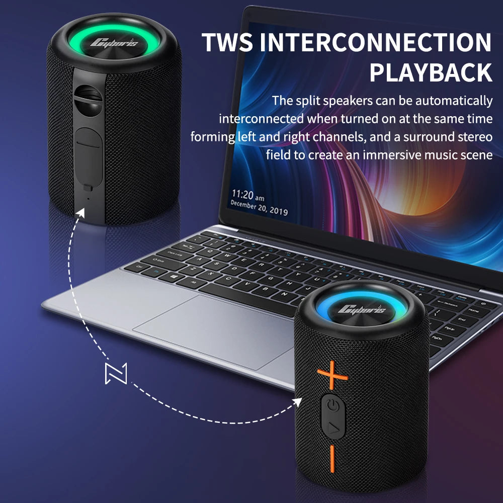 2 in 1 Portable Split Wireless Speaker, IPX6 Waterproof Portable Speaker with RGB Lights TWS Pairing for Outdoor, Home